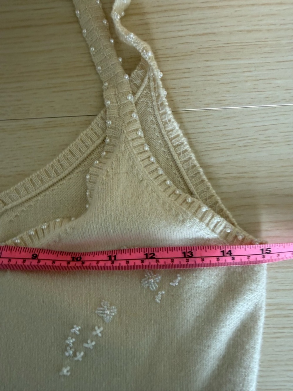 Barney Cheng Knit Tank Cream Embellished Beaded Y2K Soft Girl - Picture 7 of 7